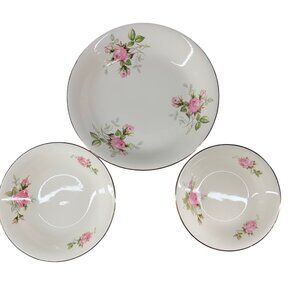 Vintage Royal Wilton Rose Porcelain Dinnerware Set / 3 Bowls with 22K Gold Trim